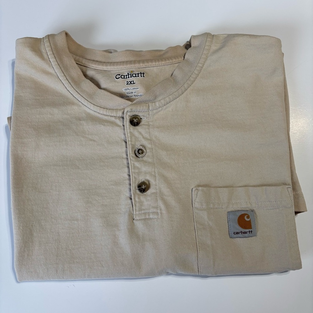 Carhartt Mens Shirt 3 Button Front Pocket Brown 2XL Short Sleeve Regular Fit